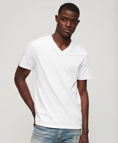 Superdry Men's Strukturiertes T-Shirt mit V-Ausschnitt Weiß