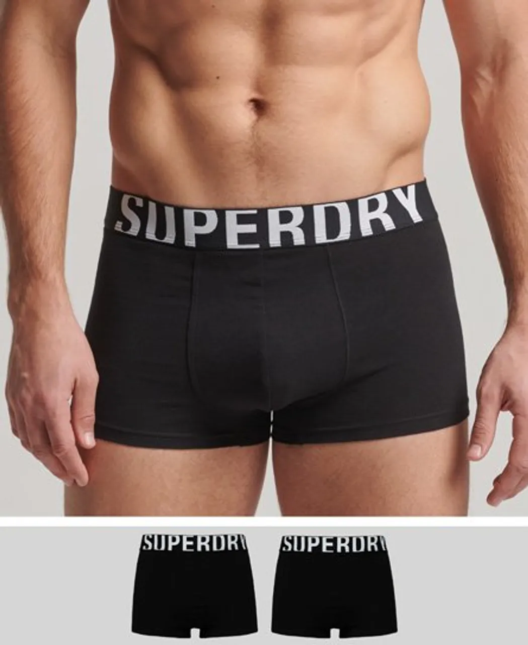Superdry Men's Unterhosen aus Bio-Baumwolle mit Logo, Doppelpack Schwarz