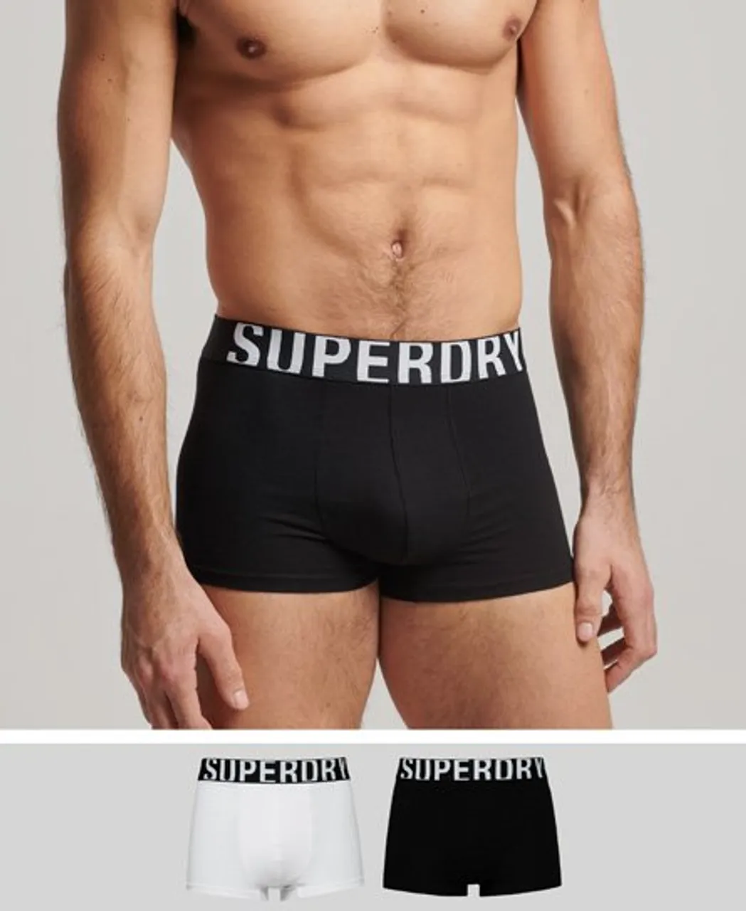 Superdry Men's Unterhosen aus Bio-Baumwolle mit Logo, Doppelpack Schwarz