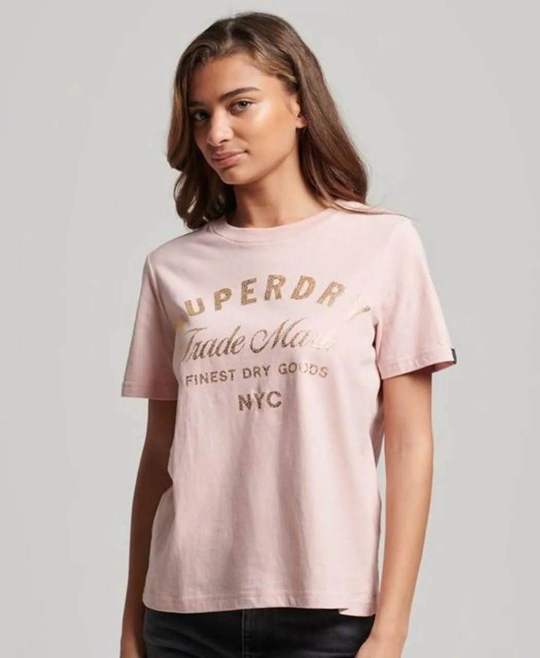 Superdry T-Shirt LUXE METALLIC LOGO T SHIRT Vintage Blush Pink
