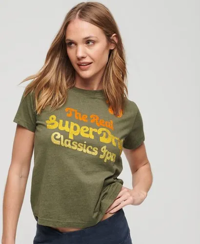 Superdry Women's 70er-Jahre-T-Shirt mit Schriftzug und Logo in Metallic-Optik