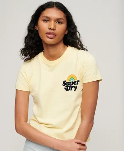 Superdry Women's 90er Jahre T-Shirt mit Regenbogenmotiv Gelb