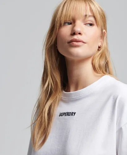 Superdry Women's Kastenförmiges Micro T-Shirt mit Logostickerei Weiß