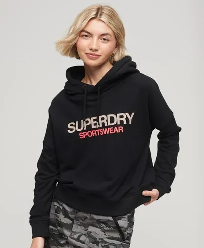Superdry Women's Kastiges Sportswear Hoodie mit Logo Schwarz