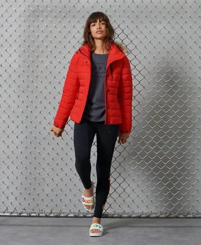 Superdry Women's Klassische Fuji Jacke mit Kunstfellbesatz Rot