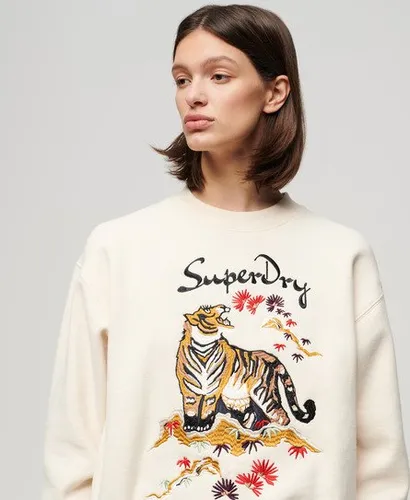 Superdry Women's Lässiges Suika Sweatshirt mit Stickerei Creme