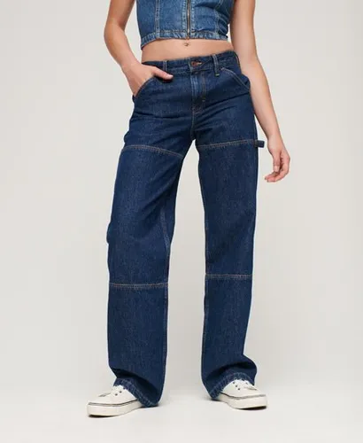 Superdry Women's Mittelhohe Denim Carpenter Jeans aus Bio-Baumwolle Dunkelblau