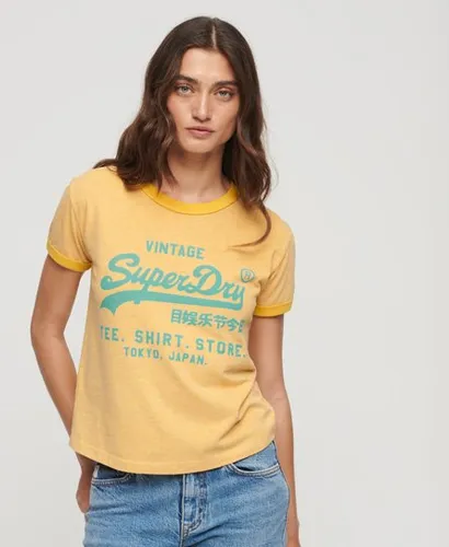 Superdry Women's Neonfarbenes T-Shirt mit Vintage-Logo Gelb