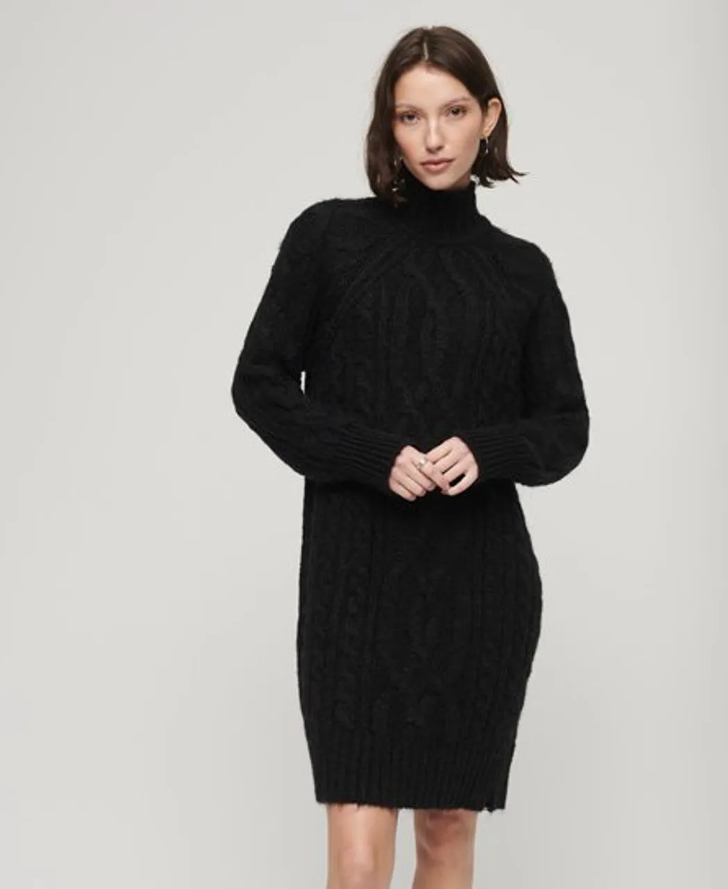 Superdry Women's Pulloverkleid mit Zopfmuster und Stehkragen Schwarz