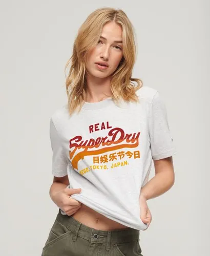 Superdry Women's T-Shirt mit Farblich Abgestimmtem Vintage-Grafiklogo Grau