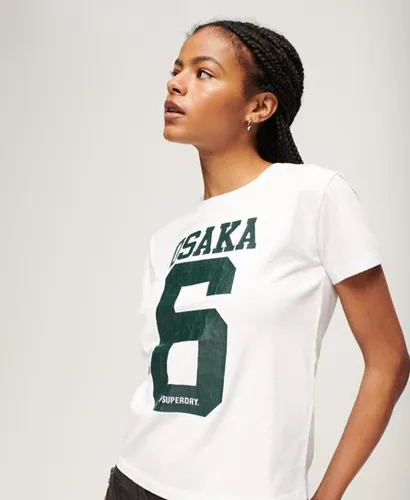 Superdry Women's Tailliertes Osaka Kurzarm-T-Shirt mit Grafik Weiß