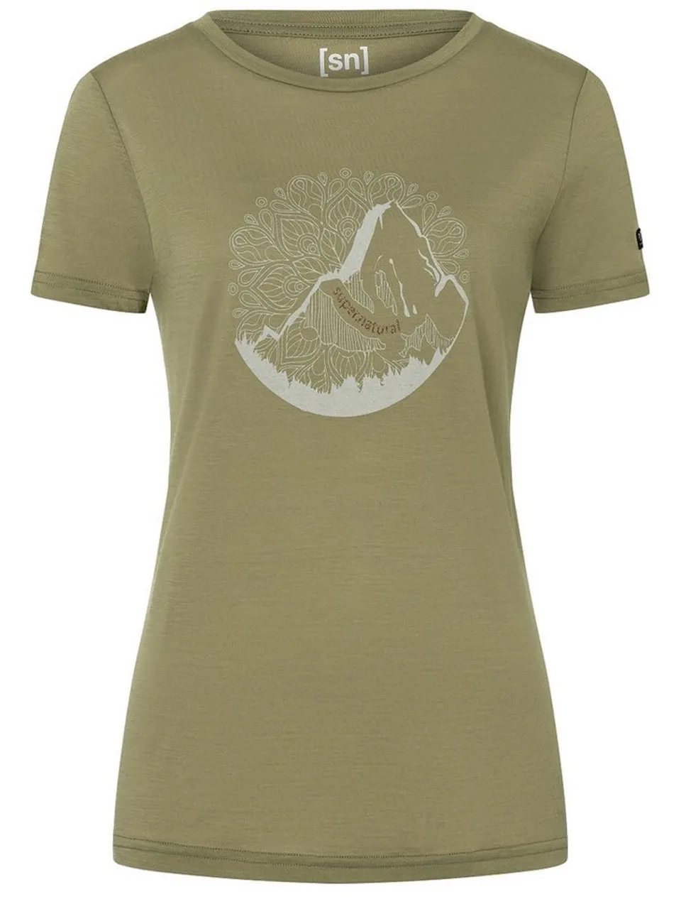 SUPER.NATURAL Print-Shirt Merino T-Shirt W MOUNTAIN MANDALA TREE TEE funktioneller Merino-Materialmix