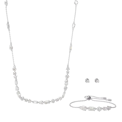 Swarovski Halskette - Mesmera set, Mixed cuts, Scattered design, Rhodium - Gr. unisize - in Weiß - für Damen