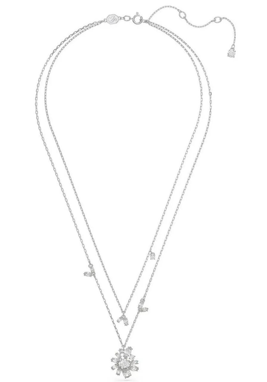 Swarovski Kette mit Anhänger Gema Halskette im Lagenlook, Blume, Weiß, Rhodiniert, 5644658, mit Swarovski® Kristall