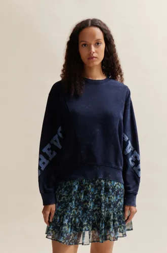 Sweatshirt BOSS ORANGE "C_Eprep" Gr. XS (34), blau (dark blue 404) Damen Sweatshirts mit Schriftverzierung auf den Ärmeln