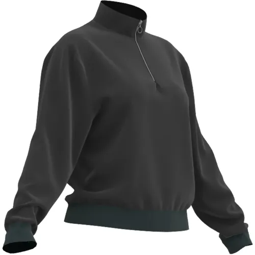 Sweatshirt Damen Langarm Reissverschlusskragen - 120 schwarz