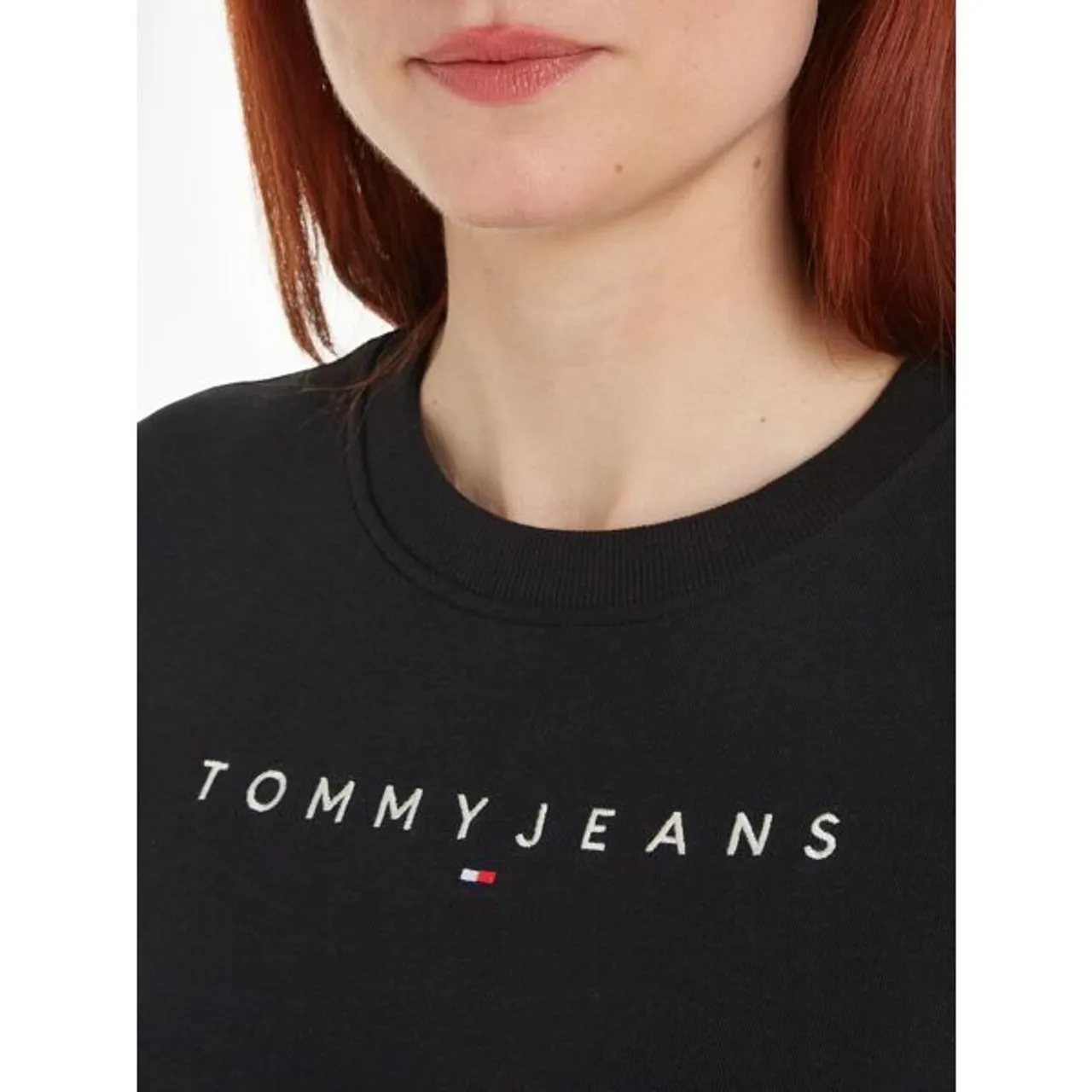 Sweatshirt TOMMY JEANS "TJW REG LINEAR CREW EXT" Gr. XS (34), schwarz (black) Damen Sweatshirts mit Logostickerei