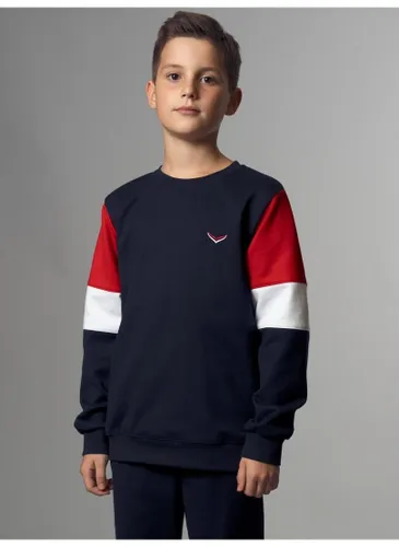 Sweatshirt TRIGEMA "TRIGEMA mit kontrastfarbigen Elementen" Gr. 140, blau (navy) Kinder Sweatshirts