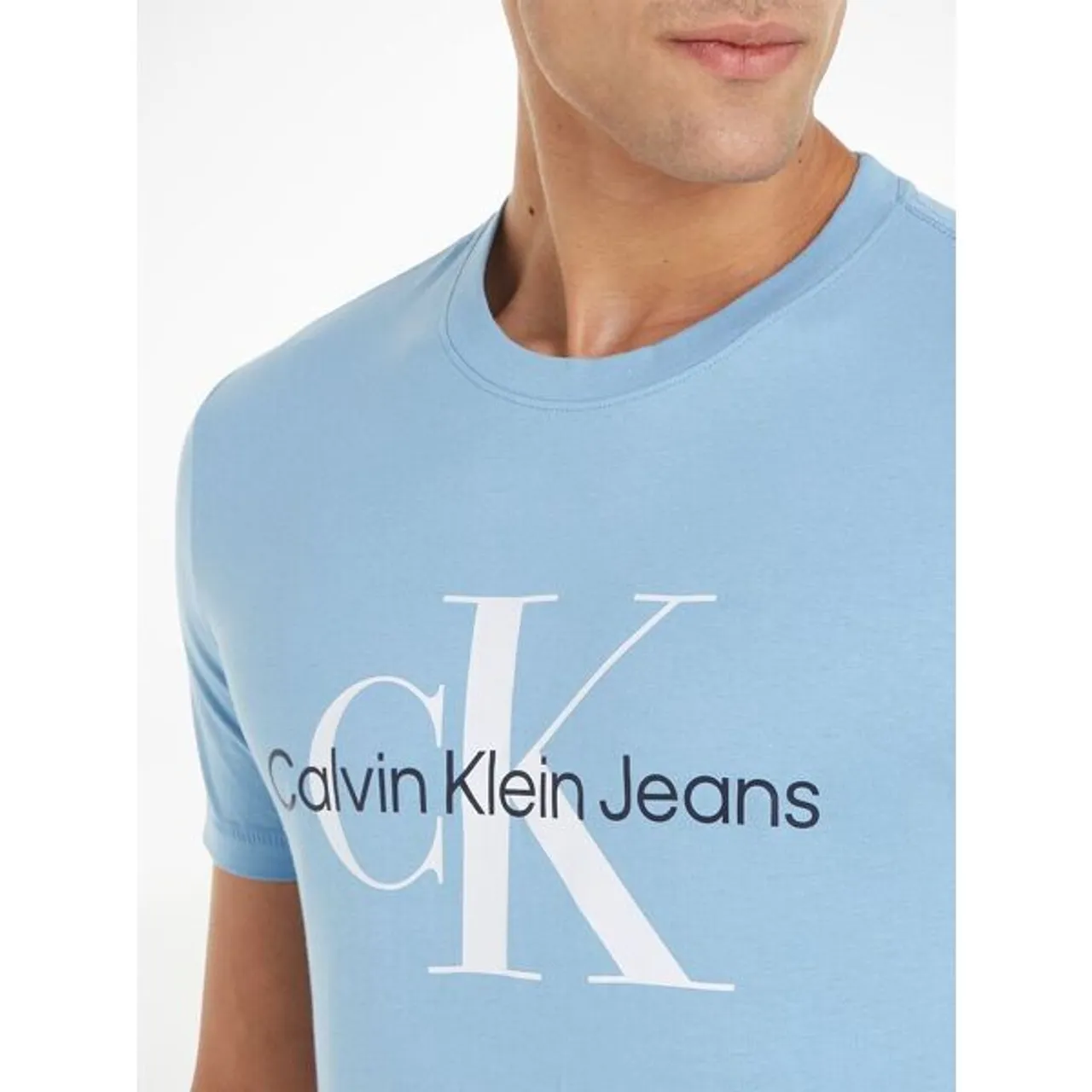 T-Shirt CALVIN KLEIN JEANS "SEASONAL MONOLOGO TEE" Gr. XL, blau (hellblau) Herren Shirts T-Shirts mit großem Logodruck
