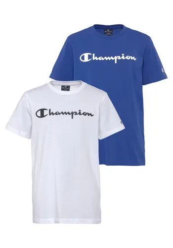 T-Shirt CHAMPION "2Pack Crewneck - für Kinder" Gr. L (152/158), blau (blau, weiß) Kinder Shirts T-Shirts