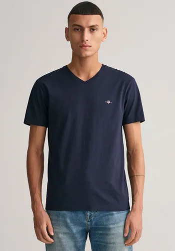 T-Shirt GANT "SLIM SHIELD V-NECK T-SHIRT" Gr. M, blau (evening blue) Herren Shirts T-Shirts mit einer kleinen Logostickerei auf der Brust