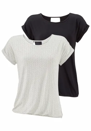 T-Shirt LASCANA Gr. 36/38, schwarz-weiß (offwhite, gemustert, schwarz) Damen Shirts Jersey Bestseller