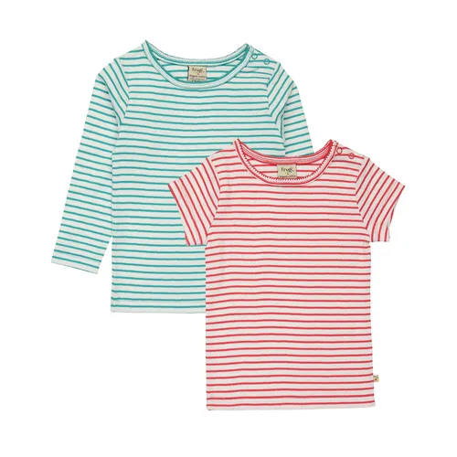 T-Shirt POINTELLE TOPS 2er-Set gestreift in türkis/pink