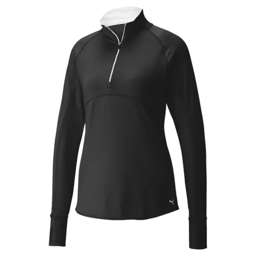 T-Shirt PUMA "Gamer Golf Pullover mit viertellangem Reißverschluss Damen" Gr. S, schwarz (black) Damen Shirts langarm