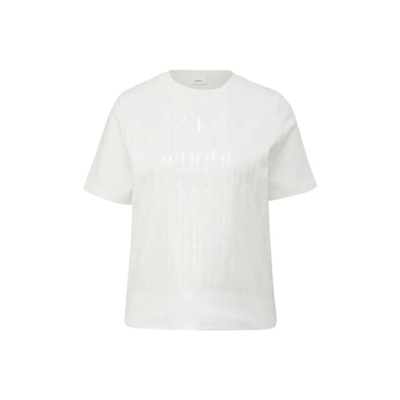 T-Shirt S.OLIVER BLACK LABEL Gr. 42, beige (cream) Damen Shirts Jersey mit Pailletten