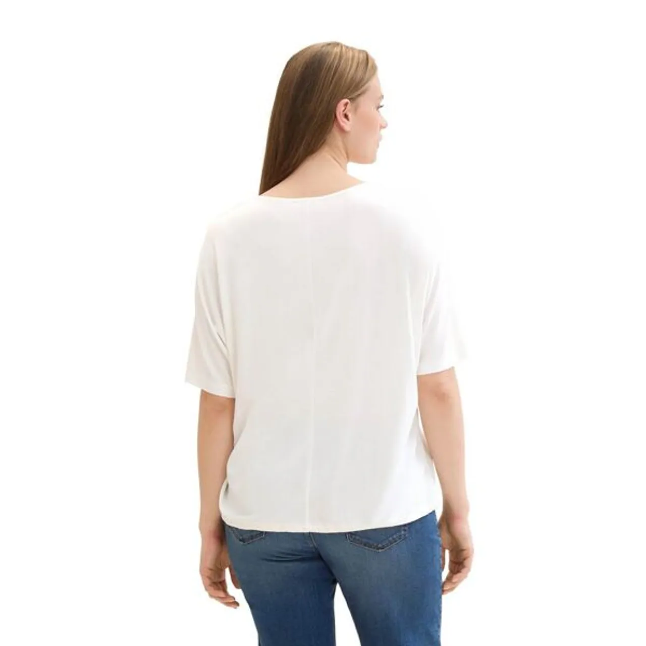 T-Shirt TOM TAILOR PLUS Gr. 54, weiß (whisper white) Damen Shirts V-Shirts mit V-Ausschnitt und Bindeband