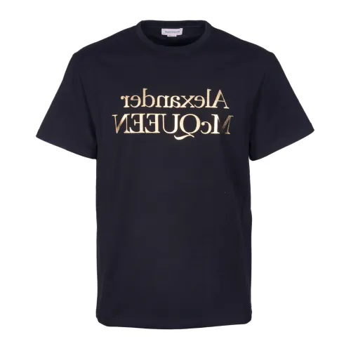 T-Shirts,Goldenes Logo Crew Neck T-shirts und Polos Alexander McQueen