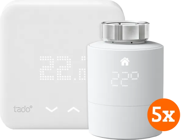 Tado Kabelloser Smart-Thermostat V3+ Starterpaket + 5 Thermostatköpfe