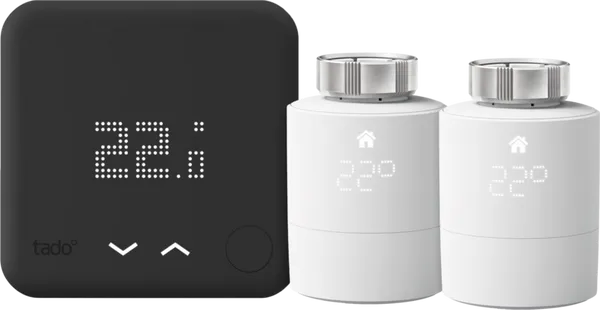 Tado Smart-Thermostat V3+ Schwarz Kabellos Starterpaket + 2 Thermostatköpfe