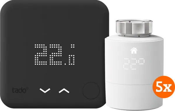 Tado Smart-Thermostat V3+ Schwarz Kabellos Starterpaket + 7 Thermostatköpfe