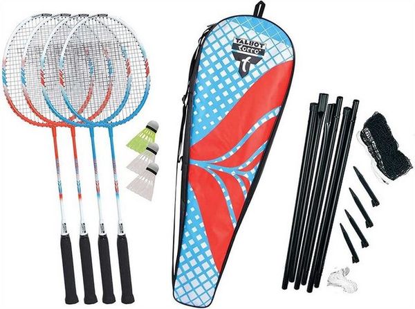 Talbot-Torro Badmintonschläger »4 - FIGHTER«, komplett Set mit 4 Schlägern, 3 Bällen & Netz + Pfosten