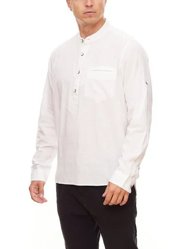 TERRA LUNA Langarmhemd TERRA LUNA Herren Bio-Baumwoll-Hemd Sommer-Shirt mit Stehkragen Carpo Business-Hemd Weiß