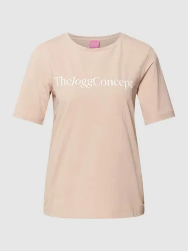 TheJoggConcept T-Shirt mit Label-Print Modell 'SIMONA' in Mittelbraun