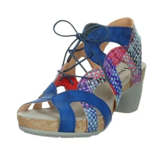 Think! Sandalette THINK "Traudi" Gr. 42, blau (blau kombiniert) Damen Schuhe Schnürsandalen