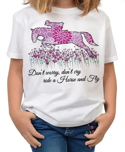 Tini - Shirts T-Shirt Springreiter Kinder Pferde Shirt Pferde Motiv Shirt Kindershirt : Don´t worry don´t cry Ride a Horse and Fly
