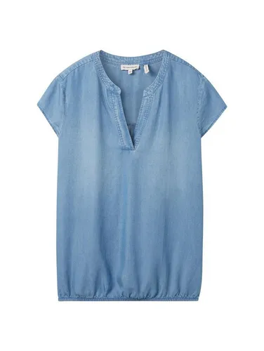 TOM TAILOR Blusenshirt shortsleeve blouse denim look, Clean Mid Stone Blue Denim
