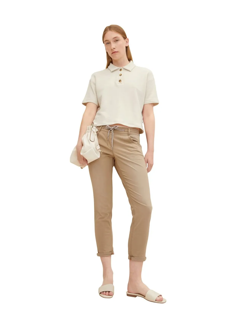 Tom Tailor Damen Jeans TAPERED RELAXED - Relaxed Fit - Beige Blau