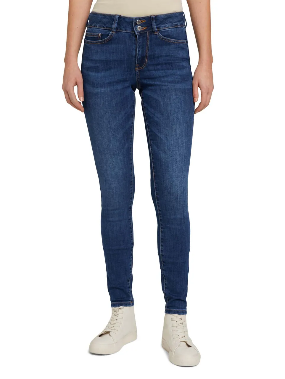 Tom Tailor Denim Damen Jeans Nela - Extra Skinny Fit - Blau - Used Dark Stone Blue