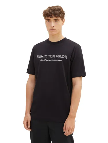 TOM TAILOR Denim Herren 1037683 Basic T-Shirt mit Logo-Print
