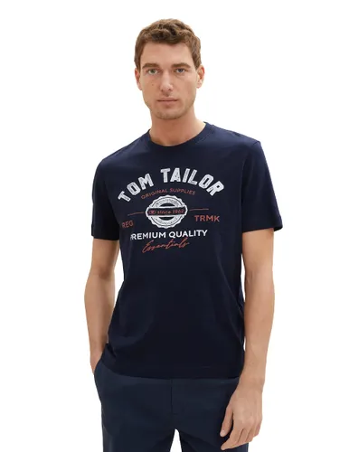 TOM TAILOR Herren T-Shirt mit Logo-Print aus Baumwolle