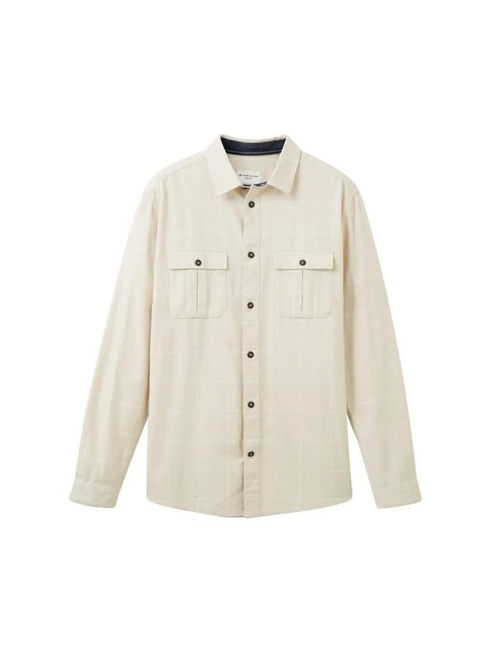 TOM TAILOR T-Shirt comfort tonal checked shirt, vintage beige tonal check