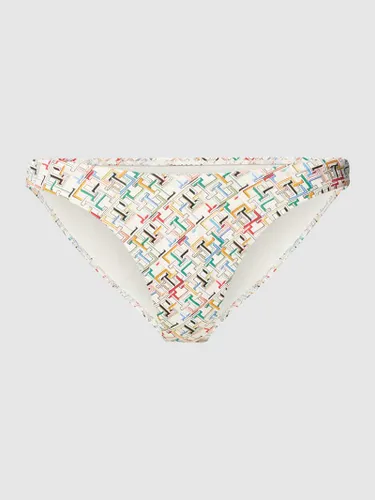 TOMMY HILFIGER Bikini-Hose mit Allover-Label-Muster Modell 'CHEEKY HIGH' in Offwhite