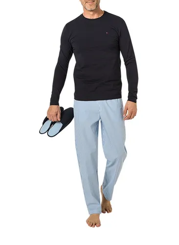 Tommy Hilfiger Herren Pyjama Set + Slipper blau Jersey-Baumwolle gestreift