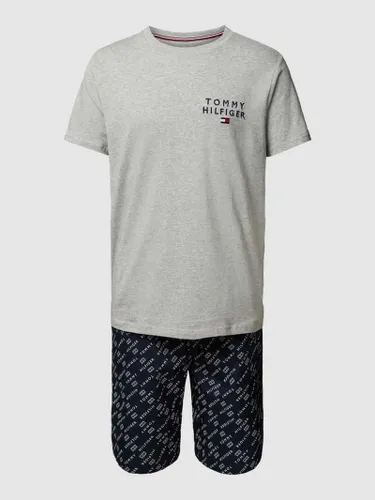 Tommy Hilfiger Pyjama mit Label-Stitching in Hellgrau