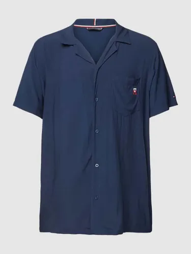 Tommy Hilfiger Pyjama-Oberteil aus Viskose mit Label-Detail Modell 'WOVEN' in Marine