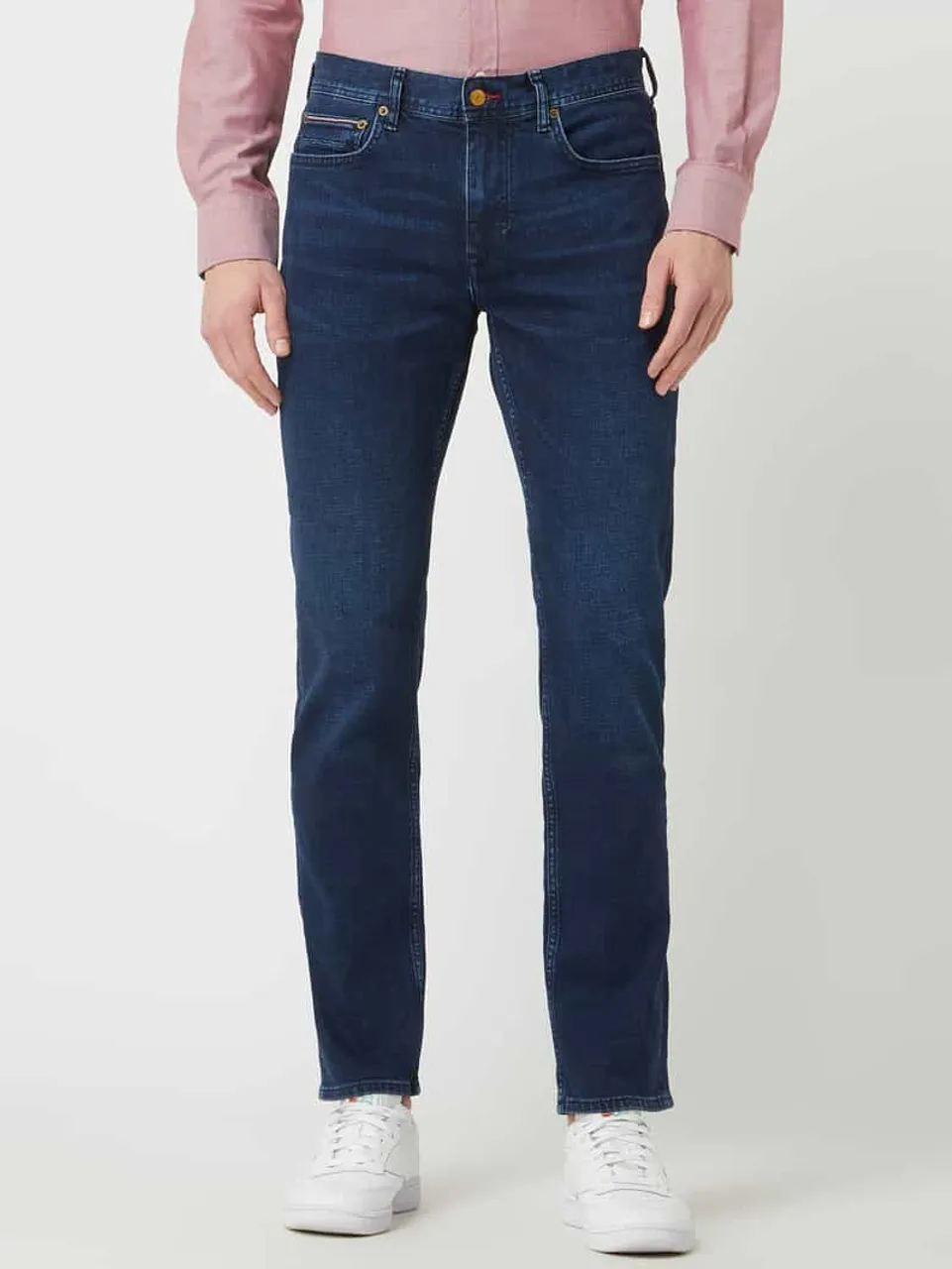 Tommy Hilfiger Straight Fit Jeans mit Stretch-Anteil Modell 'Denton' in Blau